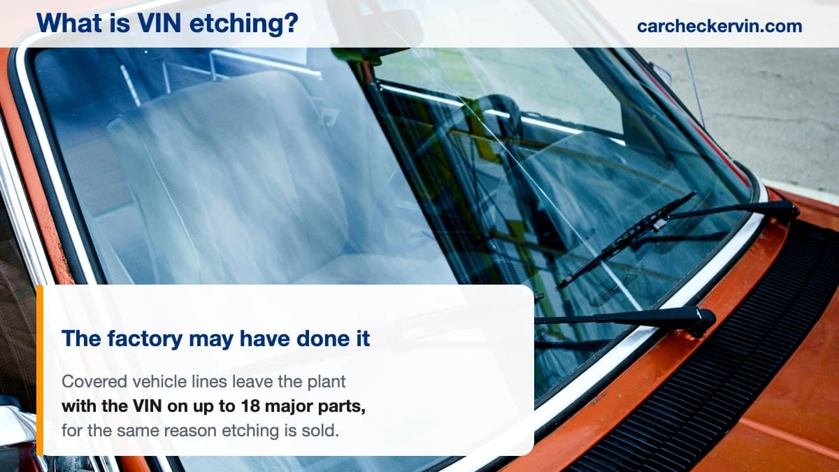 A car windscreen and front glass, where aftermarket VIN etching is applied