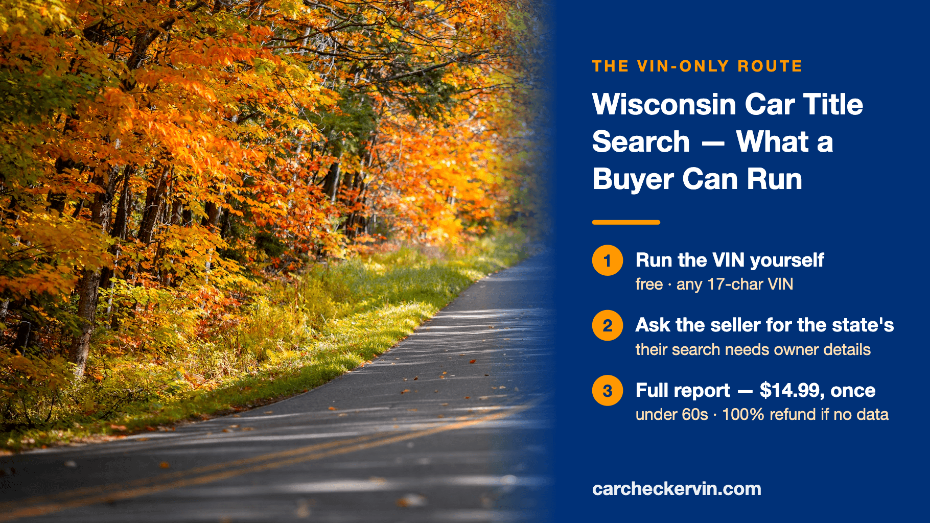 Wisconsin car title search steps: VIN-only preview, seller check, full report