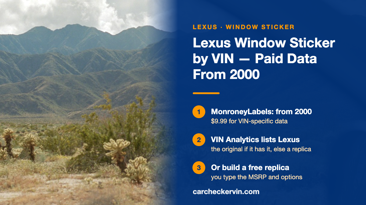 Lexus Window Sticker by VIN — Paid Data From 2000